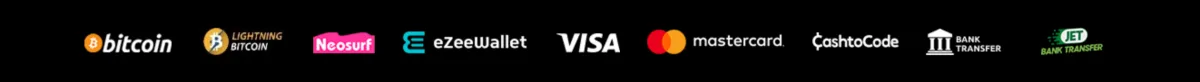 Bitcoin, Neosurf, eZeeWallet, Visa, Mastercard and other payment logos accepted at Ozwin